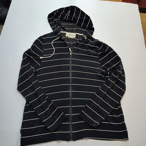 Y2K N Touch Women's Black White Stripe Mesh/Sheer Zip Up Hoodie‎ Pockets - Picture 2 of 12